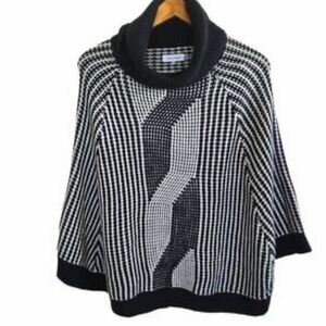 Calvin Klein Striped Black and White Poncho